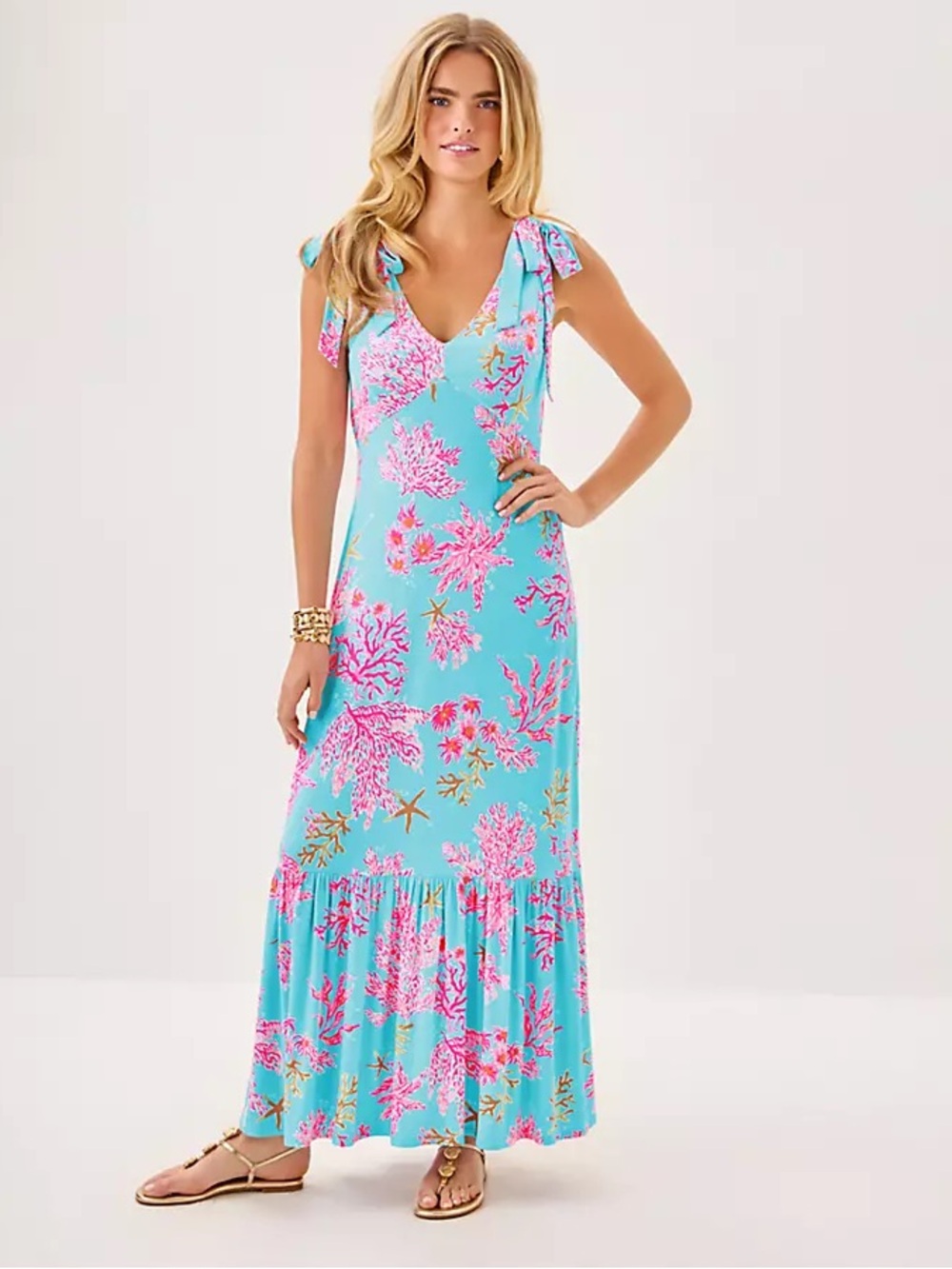 NWT Lilly Pulitzer Aquinnah Maxi Dress with Pink Coral Print